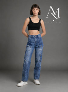 mid blue jeans straight leg