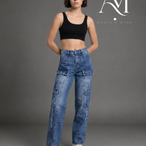 mid blue jeans straight leg